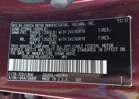 2018 Toyota Highlander Xle from USA, damaged, VIN 5TDJZRFH9JS805473